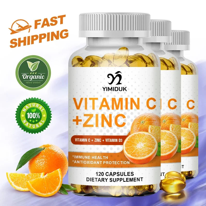 Yimiduk Premium Vitamin C & Zinc Supplement, for Energy, Metabolism & Overall Defense, Boosts Collagen & Skin Health, Non-GMO 