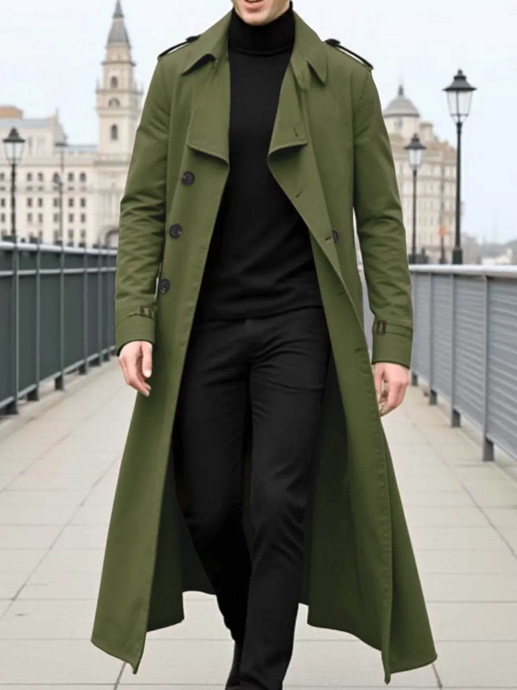 Men's Jacket Spring Autumn Thin Trench Coat Double-Breasted Warm X-Long Lightweight Jacket Fashionable Wear Blazer Streetwear