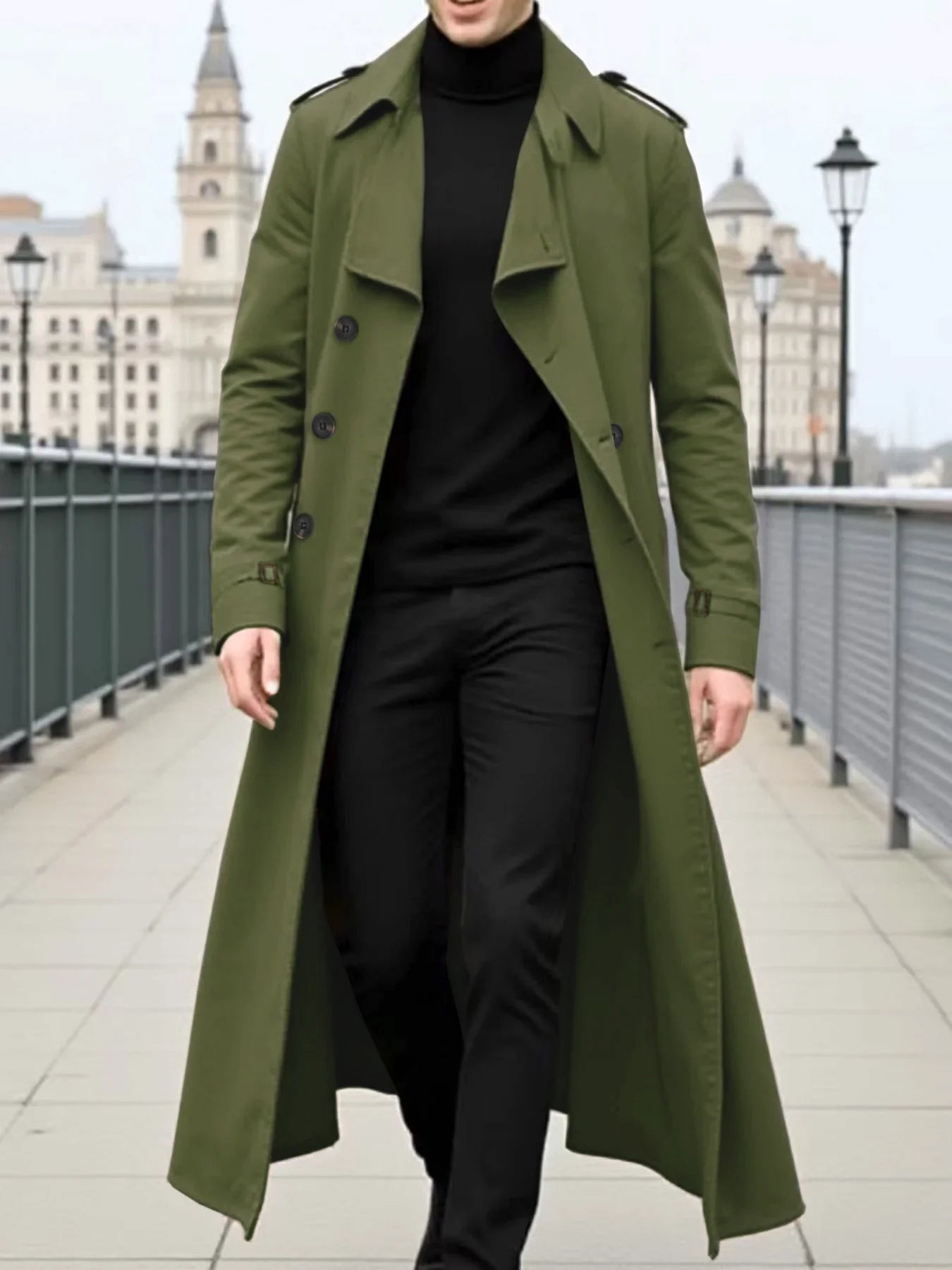 Men's Jacket Spring Autumn Thin Trench Coat Double-Breasted Warm X-Long Lightweight Jacket Fashionable Wear Blazer Streetwear