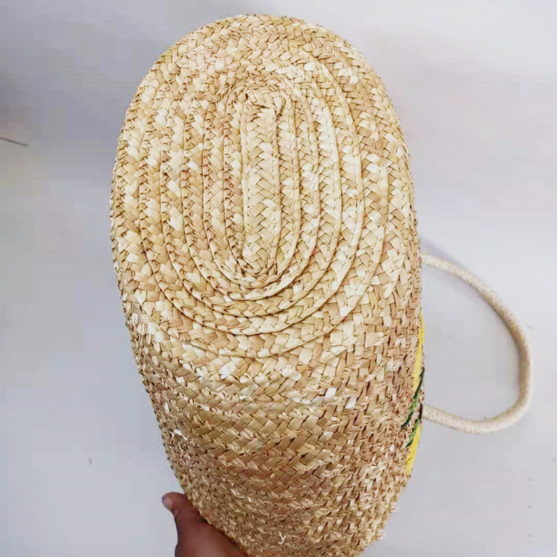 Woven Embroidered Pattern Lemon Mango Tote Shoulder Bag