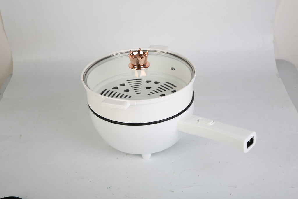Electric Hot Pot Non-Stick Frying Pan Portable Rapid Noodles Cooker With Long Handle Steamer Spatula Dual Power Control Overheat Dry-Boil Protection For College Dorm Room Essential For Food Prepare