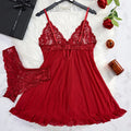 New Nightgown Contrast Lace Ruffle Trim Lingerie Set Deep V Slip Dress Thong Women's Sexy Lingerie Underwear Bra And Brief Set