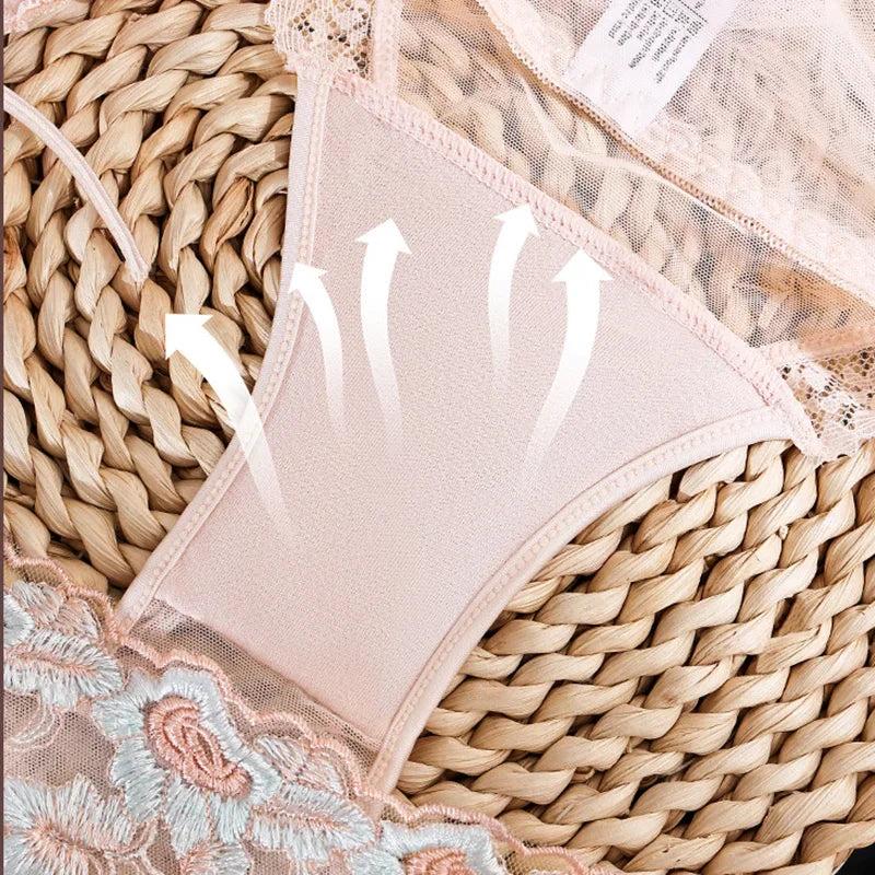 Lace-up Briefs Transparent Lace Panties Women Lingerie Sexy Underwear Low Waist Ropa Mujer Floral Embroidery Lenceria Femenina 