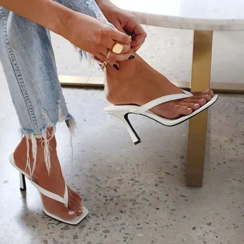 Stylish Women's Heel Flip Flops Black High Heels White Sandals Women Mules Slippers Ladies Summer Shoes 36-42 Calzado Mujer 