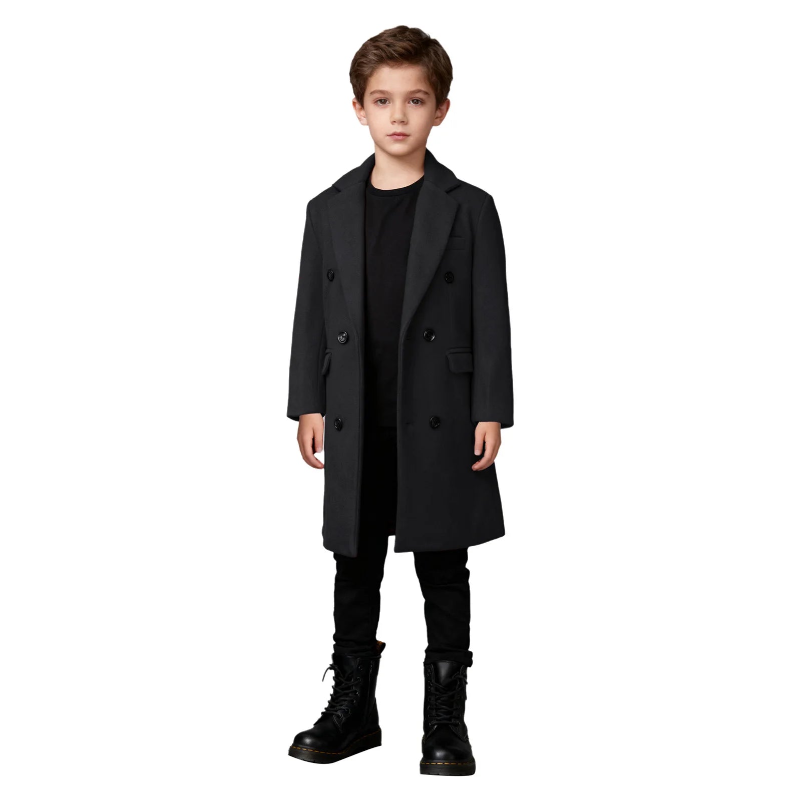 Kids Boys Warm Long Trench Coat Fall And Winter Double-breasted Coat Long Sleeve Tailcoat Long Jacket Birthday Party Costumes