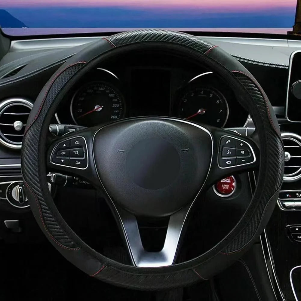 1 Piece of Car Steering Wheel Cover Accessory, Breathable and Anti Slip PU Leather Steering Wheel Cover, Suitable for 37-38cm Se 