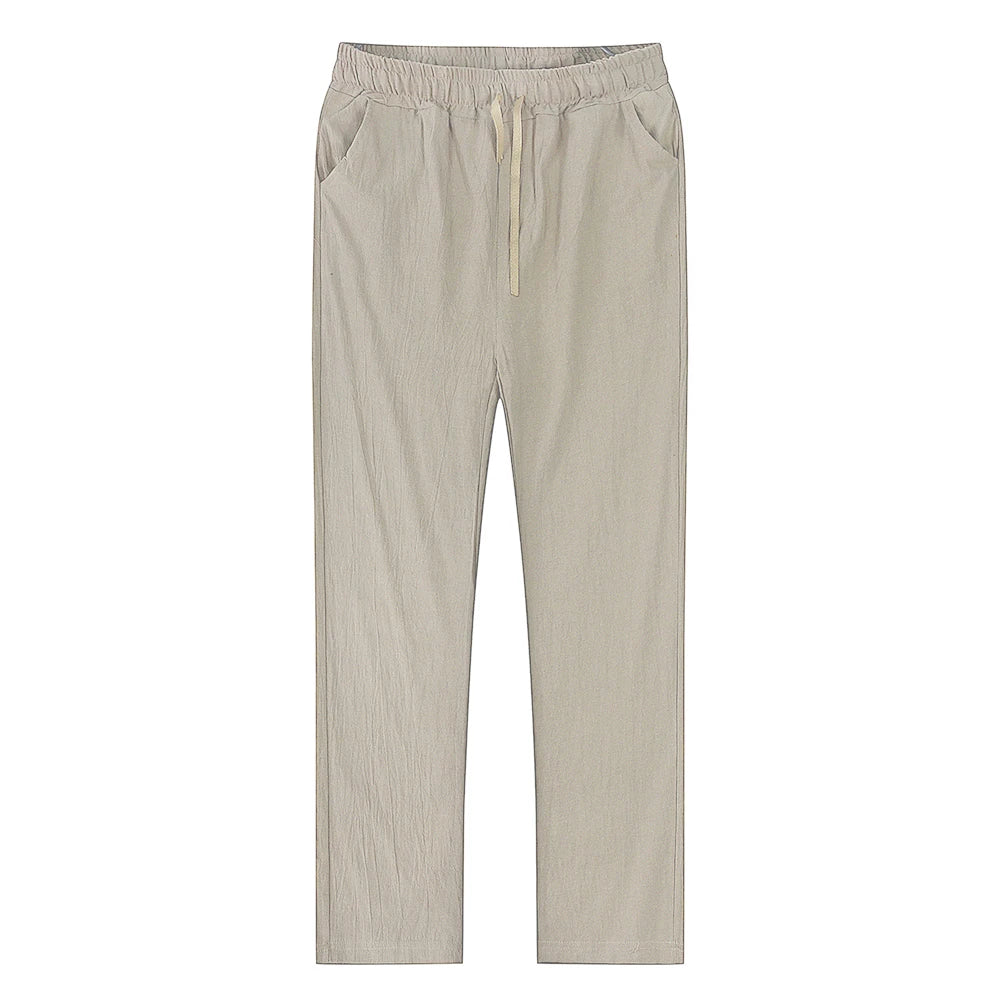 Men's Cotton Linen Pants Male Autumn New Breathable Solid Color Linen Trousers Fitness Streetwear S-3XL 