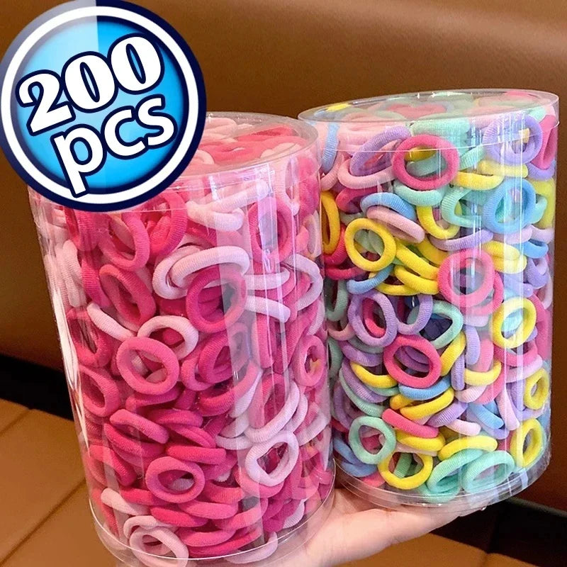 Clearance_200PCS Women Girls Colorful Nylon Elastic Hair Bands Ponytail Hold Small Hair Tie Rubber Bands Scrunchie Hair Accessor 
