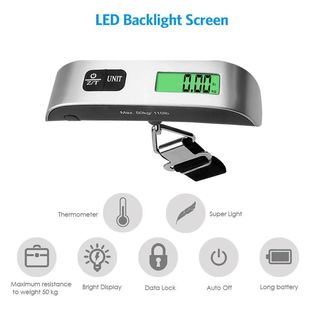 1pcs Portable Scale Digital LCD Display 110lb/50kg Electronic Luggage Hanging Suitcase Travel Weighs Baggage Bag Weight Balance