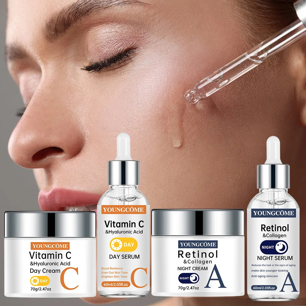 Vitamin C Facial Toner Cream Set Smooth Face Cream Moisturizing Day Cream Shrink Pores Skin Care Products