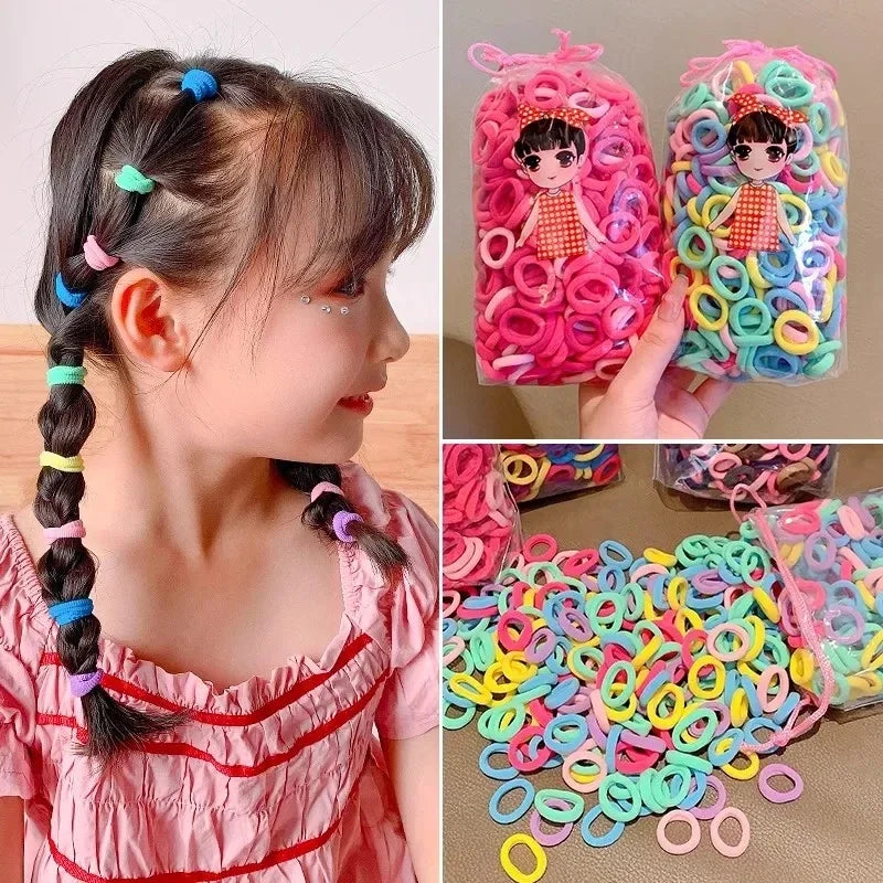 Clearance_200PCS Women Girls Colorful Nylon Elastic Hair Bands Ponytail Hold Small Hair Tie Rubber Bands Scrunchie Hair Accessor 