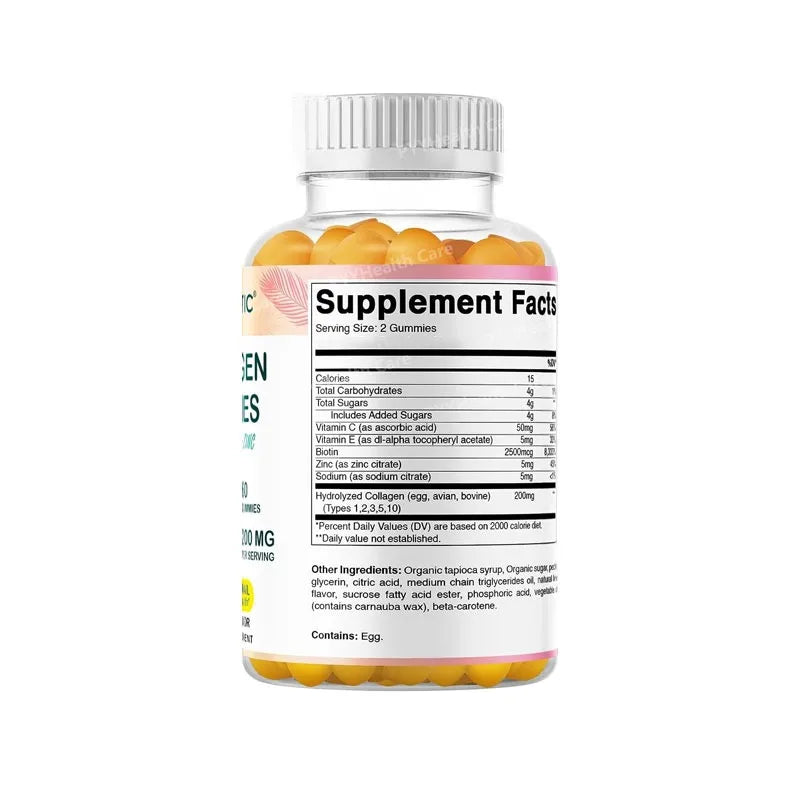 Hydrolyzed Collagen Gummies with Biotin Zinc for Skin Hair Nails Health Dietary Supplement