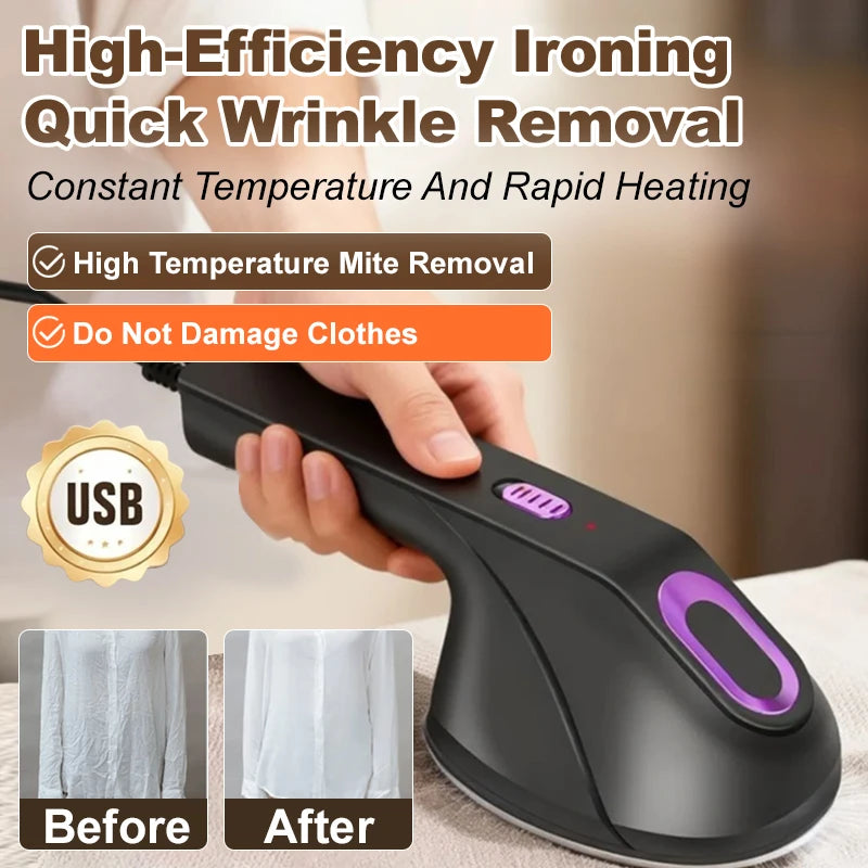 Handheld Garment Steamer USB-Powered Portable Hanging/Flat Iron One-Touch Operation Wrinkle Remover for Home/Travel Use