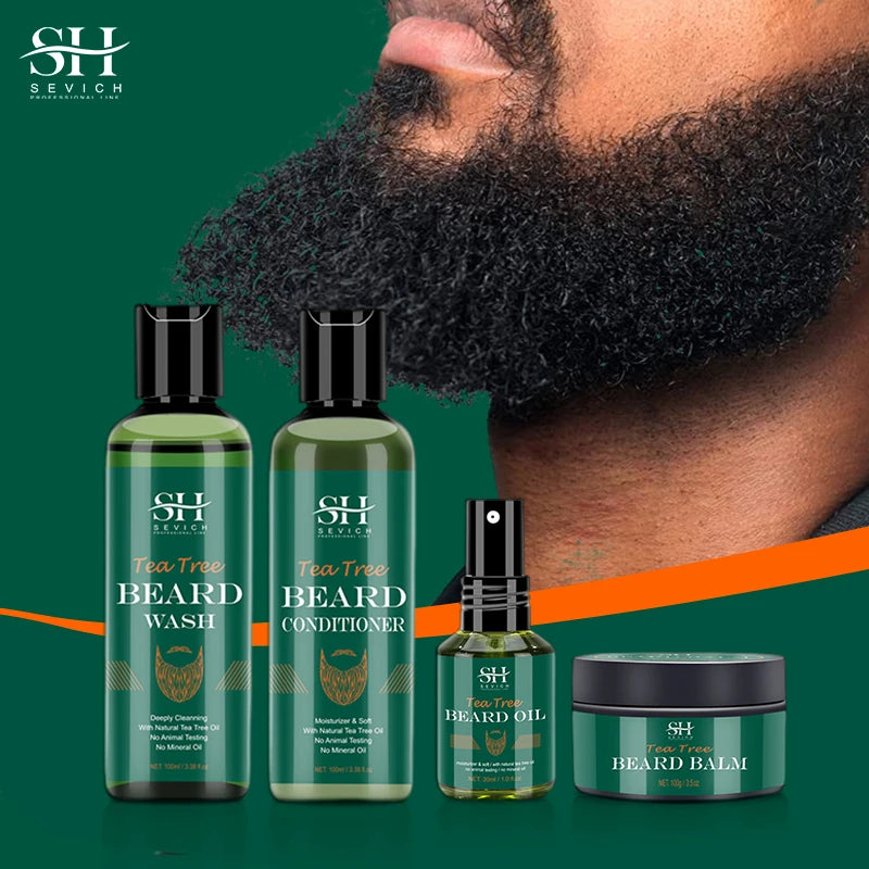 Beard Growth Kit For Men Tea Tree Hair Enhancer Thicker Beard Care Oil Nourishing Moisturizing Beard Conditioner Anti Hair Loss 