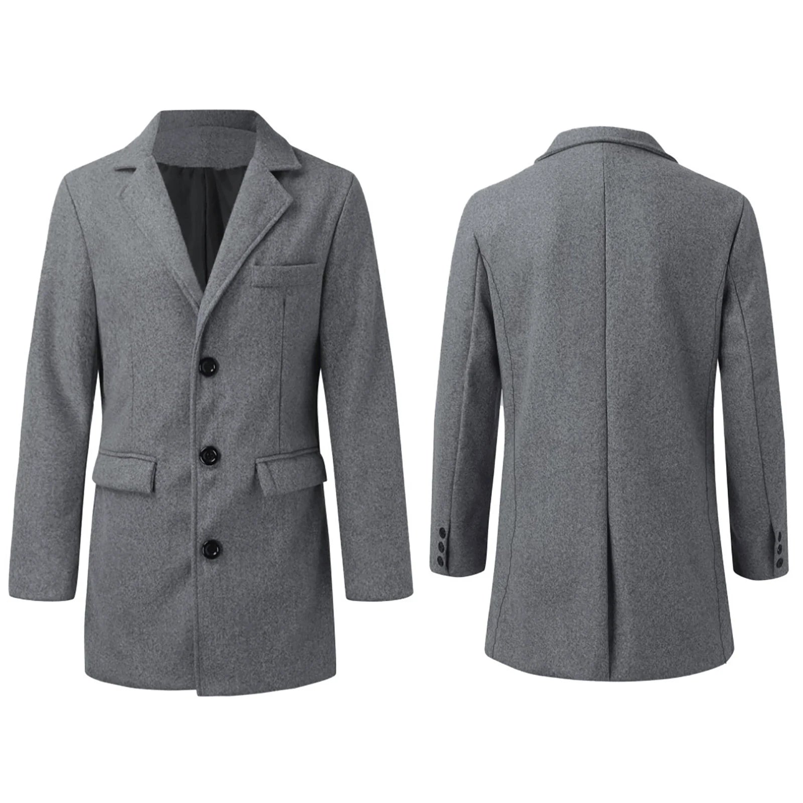 2026 Winter Fashion Men's Mid-Length Wool Overcoat Male Long Sleeve Lapel Solid Color Trench Coat Winter Outerwear