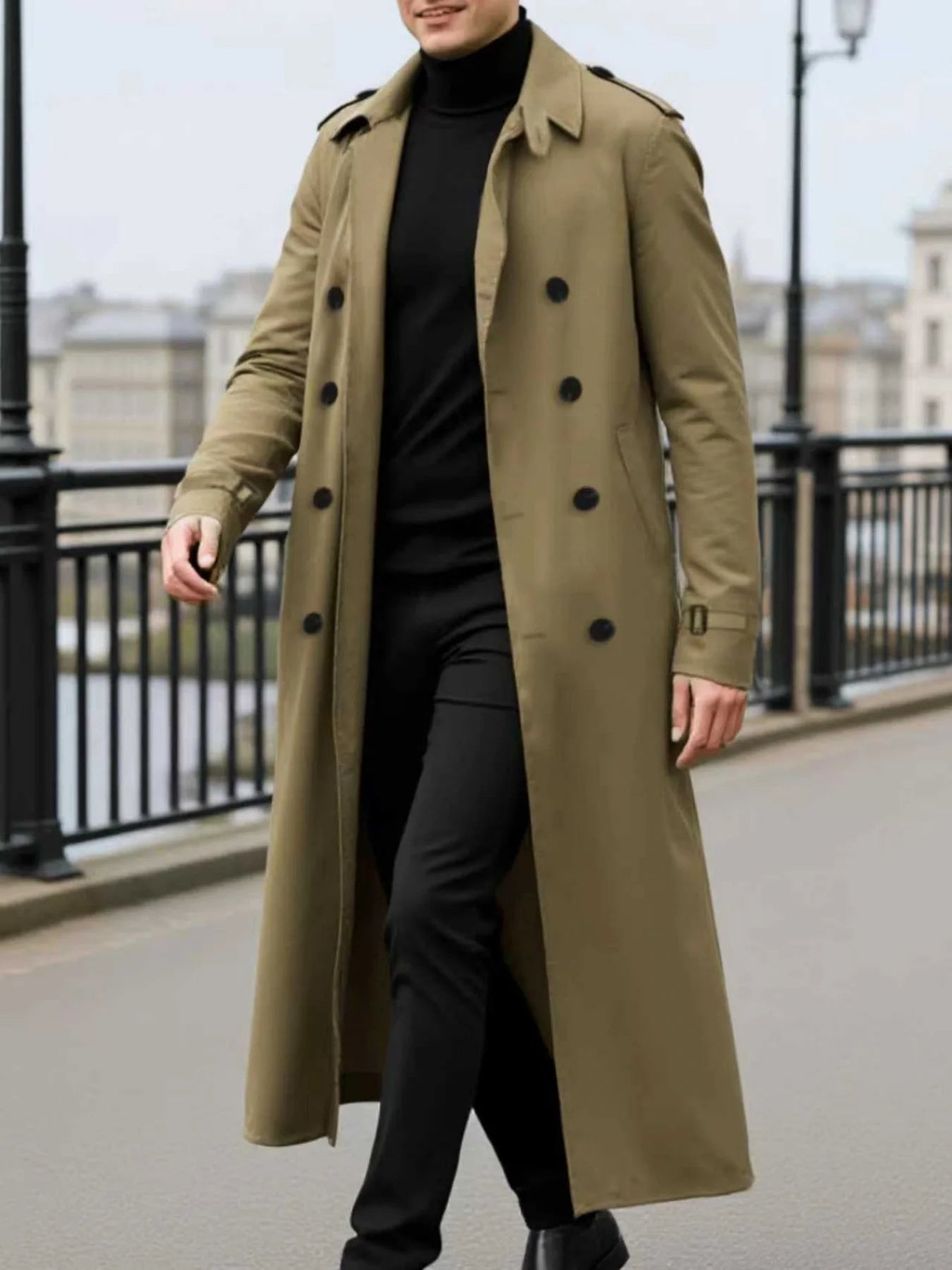 Men's Jacket Spring Autumn Thin Trench Coat Double-Breasted Warm X-Long Lightweight Jacket Fashionable Wear Blazer Streetwear