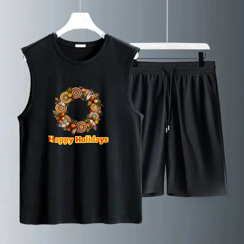 Men's Tank top Sets Summe new men's sets Short Sleeve+ Shorts Polyester Suit for man Fashion football Breathable
