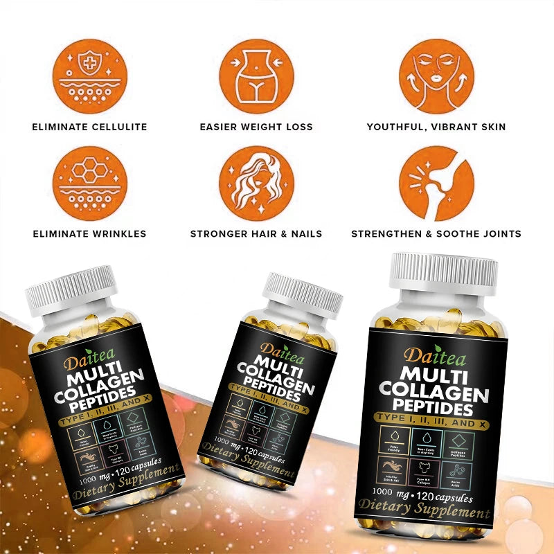 Multiple Collagen -Natural Energy Supplement, Support Cell Health, Anti-aging, Antioxidant, Skin, Joints, Hair, Bones Health