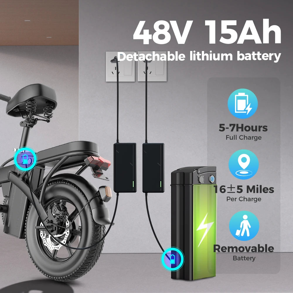 UPlee GS3 14-inch electric bike easy to fold adult commuter electric bike, 500W motor, removable battery, 20-mile maximum range