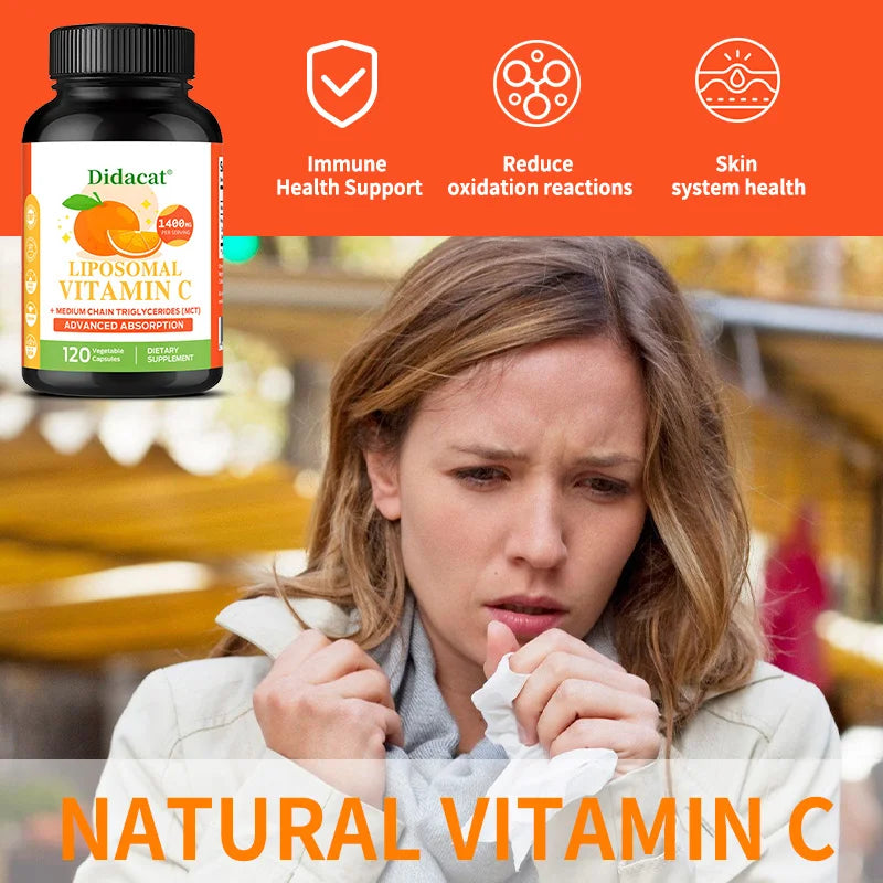 Liposomal Vitamin C Supplement - Antioxidant, Collagen Boost, Immune System Support, Skin Health, Easily Absorbed, 120 Capsules
