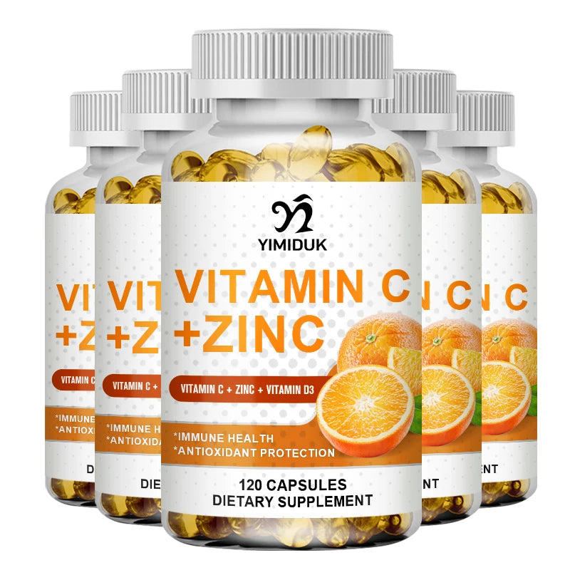 Yimiduk Premium Vitamin C & Zinc Supplement, for Energy, Metabolism & Overall Defense, Boosts Collagen & Skin Health, Non-GMO 