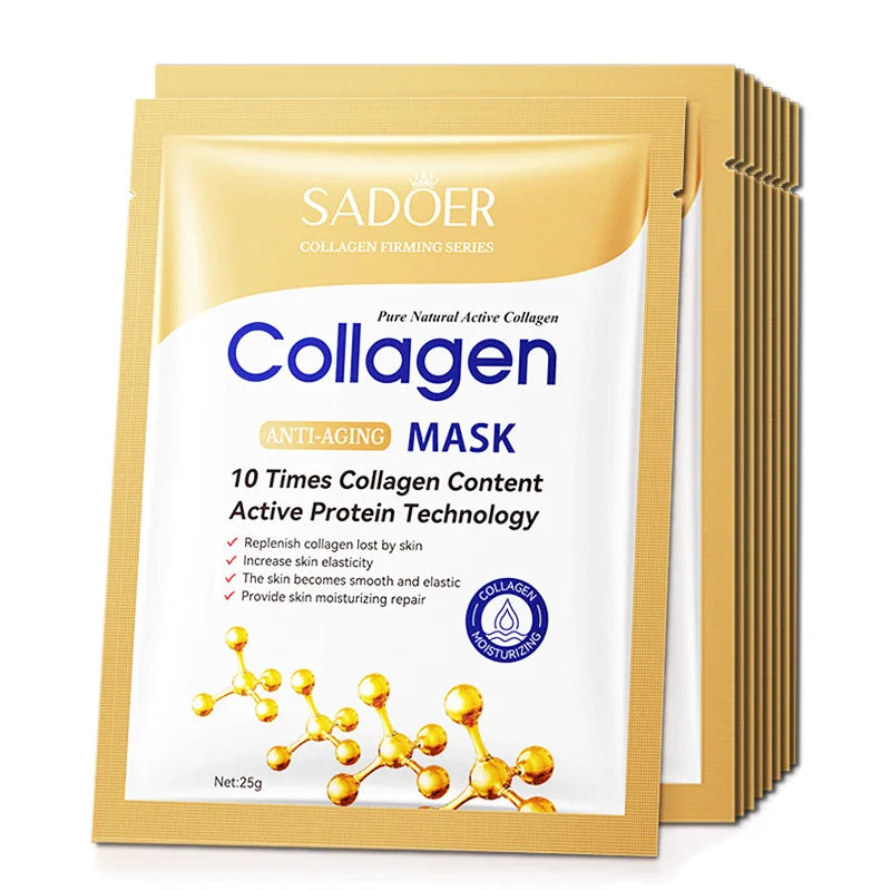 10pcs SADOER Collagen Face Mask Firming Moisturizing Whitenting skincare Face Sheet Mask Facial Masks Skin Care