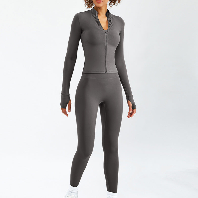 New Nude Yoga Wear Women's Zipper Long-sleeved Fitness Suit