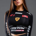 Hot Letter Print Biker Style Tops Soft Fabric Women Street Wear Trendy Cool Fitted Round Neck Pullover New Autumn Winter Fashion 