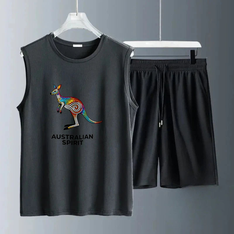 Men Tank top Set men sweatshirt set Short Sleeve+Shorts sweatshirt set Breathable Summe training suit set men Polyester Fashion